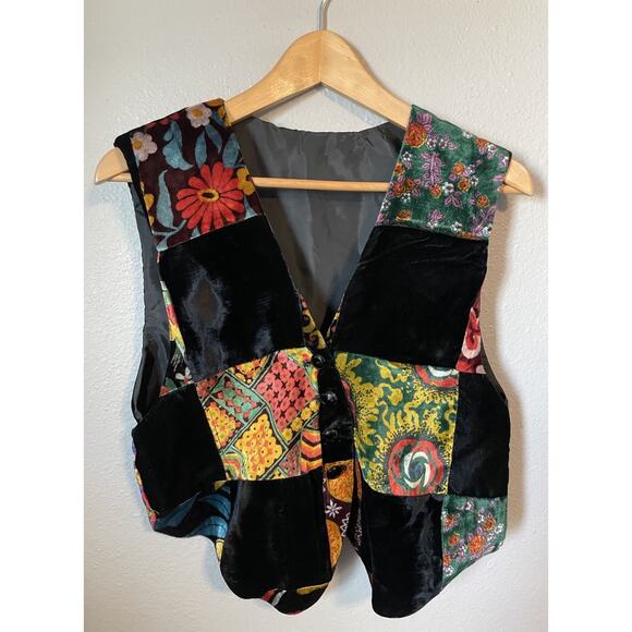 Vintage Handmade Womens Vest Small Mixed Media Patchwork Velvet Artsy Wacky READ - Picture 1 of 6